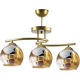 Fer Avize Fuji &Ouml;zel Tasarım Spor Modern Eskitme Kasa Bal Rengi Camlı Salon - Mutfak - Yatak Odası 3 l&uuml; Avize
