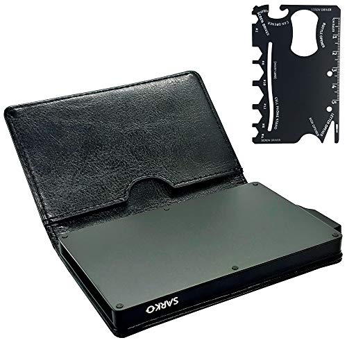 Preisvergleich Produktbild SARKO Brieftasche / RFID Schutz Aluminium Kreditkartenhalter mit Multi-Tool / Ultradünne kleine Brieftasche / Herren Brieftasche in attraktiver Geschenkbox. Schwarz (mehrweg)