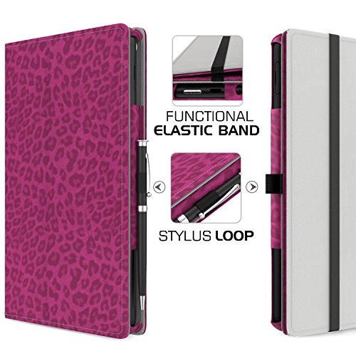 MoKo Fire 2015 7 Zoll Hülle – Kunstleder Ständer Schutzhülle Smart Cover mit Stift-Schleife und Stanfunktion für Amazon Fire Tablet (Vorherige 5th Generationeration – 2015 Modell) Tablet, Leopard Rot - 8
