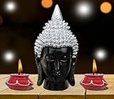 TIED RIBBONS Buddha Head with 2 Mataki (17 cm x 9 cm, Silver) | Diwali Home Decoration | tealight Holder for Home Decoration | Lightings Decorations for Diwali | Corporate Gifts for Clients