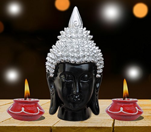 TIED RIBBONS Buddha Head with 2 Mataki (17 cm x 9 cm, Silver) | Diwali Home Decoration | tealight Holder for Home Decoration | Lightings Decorations for Diwali | Corporate Gifts for Clients