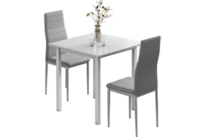 JEFFORDOUTLET Dining Table and Chairs Set 2 Square Dining Table with 2 Faux Leather Chairs for Dining Room Kitchen Home