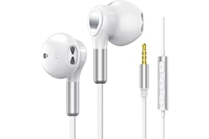 BENEWY Słuchawki przewodowe, słuchawki douszne przewodowe, słuchawki douszne, gniazdo 3,5 mm, przewodowe słuchawki z mikrofonem i regulacją głośności dla iPhone'a, Samsunga, Androida, iPada, MP3 (Biały)