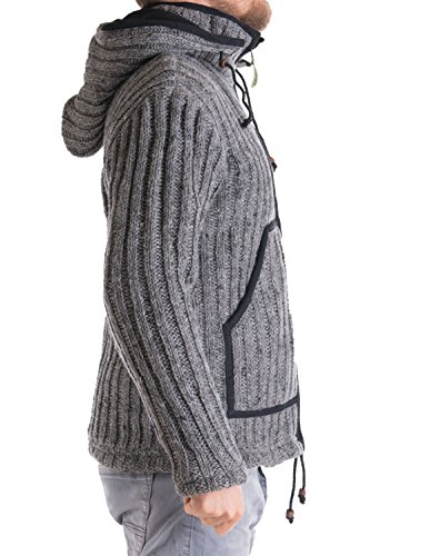 Vishes – Alternative Bekleidung – Gestrickte Herren Winter Wolljacke mit Abnehmbarer Kapuze und Fleece gefüttert grau 48