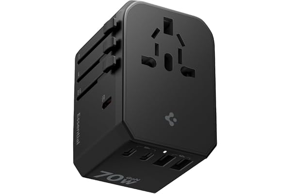 Spigen ArcStation universell reseadapter 70 W, [5-port och PD] Universal 3 USB C och 2 USB A, internationellt resetillbehör för engelska/EU/USA/Australien/Japan
