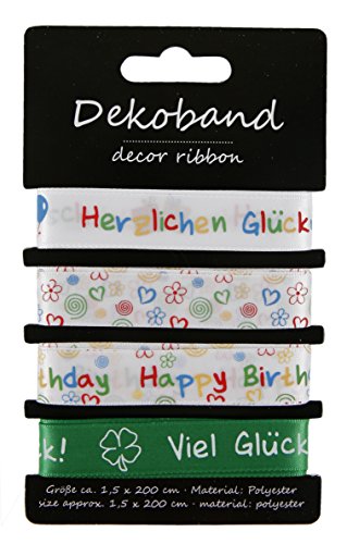 4er Set Geschenkband Happy Birthday - tolles Dekoband, Schleifenband, Zierband