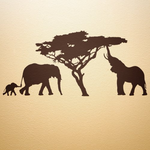 Wandtattoo Afrika Elefanten 48cm x 112cm Baum WANDfee