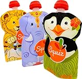3 SQUIZ Reusable Refillable Food Pouches SWISS-MADE for Babyfood / Yogurts - no BPA