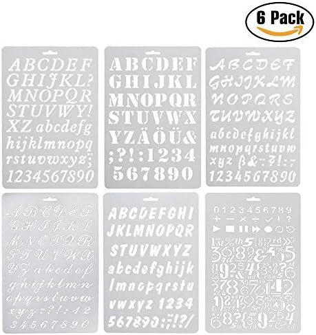 6 Pcs Alphabet Stencil, Plastic Letter Number Templates for Planner/Notebook/Diary/Scrapbook/Journaling/Graffiti/Card DIY Drawing Painting Craft Projects