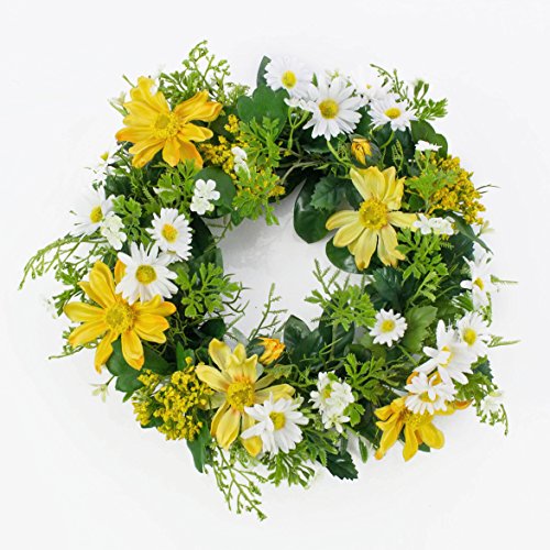 Künstlicher Frühlingskranz mit Margeriten, Rudbeckia, gelb, Ø 30 cm - Dekokranz / Türkranz - artplants