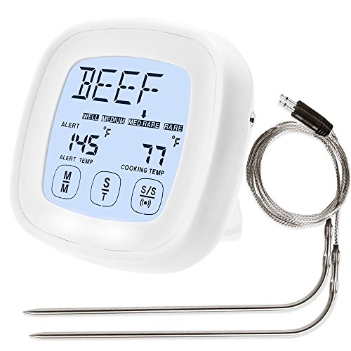 Duales Küchen Fleisch Thermometer & Timer, GEEKHOM Perfektes digitales Thermometer & Timer zum Kochen von Truthahn für den Weihnachtstag, einfach ablesbar, Ofen-Koch-Thermometer für Braten und Fleisch, BBQ, Geflügel, Grill