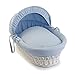 Waffle White Wicker Moses Basket - Blue