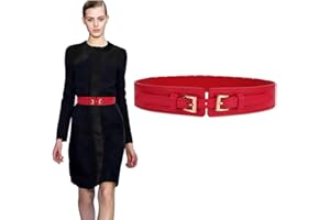 TOEECY Cinturones de Mujer Ancho Cuero PU Cintura con Hebilla de Metal Vintage Elástico para Camisa Vestidos