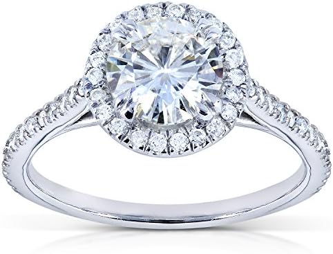 Round Moissanite and Diamond Halo Engagement Ring 1 1/4 CTW in 18k White Gold_7.5