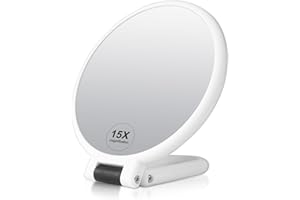 OCCOUMR Miroir à main, miroir de maquillage double face, miroir à main avec poignée, avec grossissement 1X 15X, miroir de maquillage pliable, miroir grossissant portable, miroir de voyage pour