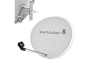 SATSHOPPING Zehnder 60cm Spiegel Satelliten Schüssel Antenne Stahl | HD Digital SAT Anlage hellgrau | DVB-S/S2 Full HDTV 3D 4K Ultra HD UHD Empfang