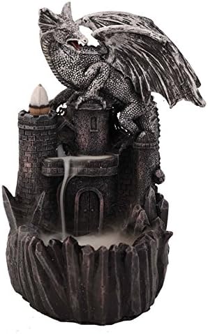 Incense burner dragon castle and the combination of sculpture decorative display shelf as a Gothic decorative aromatherapy sculpture and medieval fantasy gift +10 incense cone (Dragon)