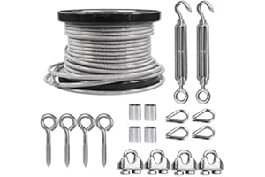 TooTaci Kit di fune metalliche in acciaio inox da 5 mm, Cavo Acciaio Rivestito 5MM/30M Inossidabile Cavo Acciaio con M6 Tenditore, Fune per Sollevamento, Filo Stendibiancheria, Tende da Esterno