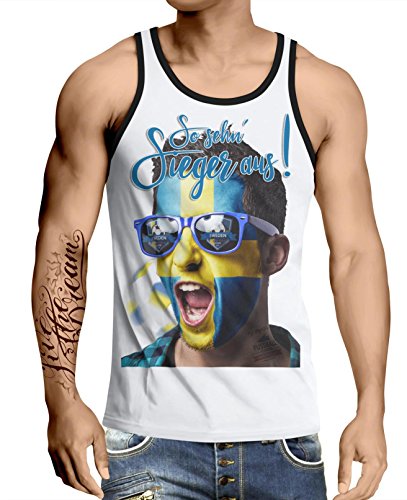 Stylotex Herren Tank Top basic So sehn Sieger aus Shout for Schweden, Farbe:weiss-schwarz;Größe:M