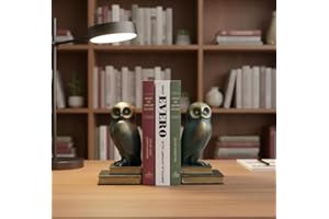 MAISON DES CADEAUX Vintage Owl Bookends, Set of 2 - Decorative Resin Book Ends with Antique Bronze Finish - Unique Gift for Book Lovers