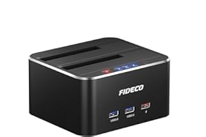 ‎FIDECO FIDECO USB 3.0 Externe Festplatten Dockingstation mit 3 Port, Aluminium Dual Bay HDD Docking Station für HDD/SSD/SSHD or 2.5 und 3.5 Zoll SATA III Offline Klon