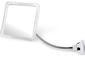 MIRRORVANA Elastyczne lusterko prysznicowe do golenia z regulowaną wysokością gęsia szyja, obracane o 360° i ulepszone ssanie, nietłukące się powierzchnia 16 cm x 16 cm