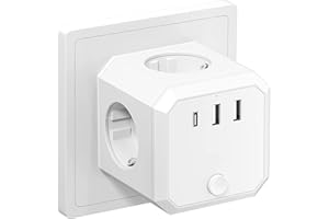 HITRENDS Steckdosenwürfel mit USB, Steckdosenadapter Verteilersteckdose, Doppelstecker für Steckdose, Weiß