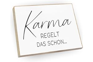 wood and color - Kühlschrankmagnet mit Spruch | Handmade aus Buchenholz als tolle Geschenkidee | (Karma regelt das Schon), 6,5 x 5 cm