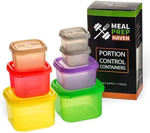 Meal Prep Haven 7 Piece Multi-Colored, Color Coded Portion Control Container Kit with Guide, Leak Proof, BPA Free, 21 Day Planner