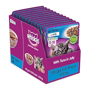 Whiskas Kitten (2-12 months) Wet Cat Food, Tuna in Jelly, 12 Pouches (12 x 85g)