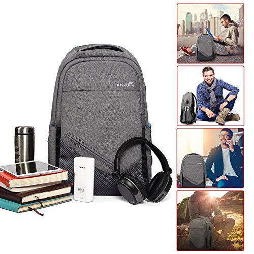 Jintu Diebstahlschutz Oxford Stoff Rucksack Business Wasserdicht Laptop Rucksack Schultasche Daypack für 39,6 cm Notebook Laptop Computer, Business, Outdoor, Reisen, Arbeit – 35L/grau mit USB Lade-Schnittstelle - 4
