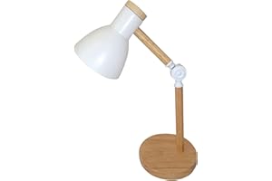 BEL AIR HOME - Lámpara Flexo de Escritorio TEACHER 1xE-27 - Madera y Metal - Diseño Moderno y Elegante para Oficinas y Escritorios de Casa - Altura de 47cm (No Incluye Bombilla) (BLANCO)