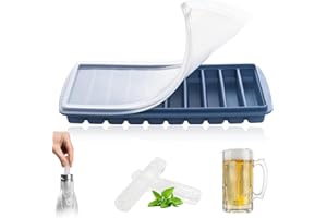 NHQZ stampo per ghiaccio in silicone con coperchio, ideale per sport e bottiglie d'acqua, 10 cavità, blu