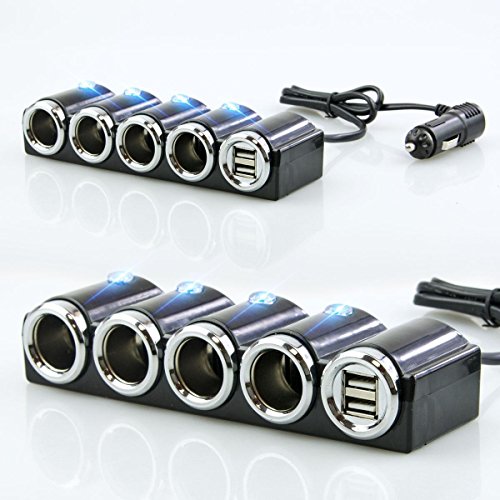 KFZ 12V/24V Auto Verteiler 6 Fach – 4x Zigarettenanzünder Adapter mit 2x USB Ladegerät 120W für Handy Smartphone GPS Navigation – Ladesteckdosen LED - 3