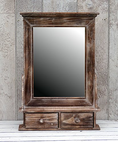 Bezaubernder Wandschrank Hängeschrank Küchenschrank Spiegelschrank Badspiegel Spiegel Wandregal und 2 Schubladen Braun Landhaus Vintage Shabby Chic – 43,5x62cm - 2