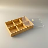 Bambu Organizer Kutu, 6 B&ouml;lmeli, Şeffaf Kapaklı, Kristal Kulplu, 30x20x6 cm, &Ccedil;ay ve Baharat D&uuml;zenleyici, Takı D&uuml;zenleyici