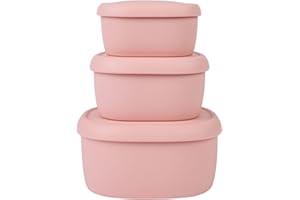 BLUE GINKGO Contenitori in silicone ad incastro - Set di 3 contenitori per alimenti in silicone rigido | Senza BPA, ermetico, lavabile in lavastoviglie e congelatore - Rosa