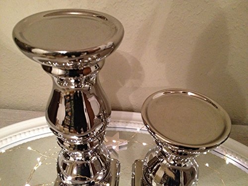 2 Größen KERZENLEUCHTER SILBER KERZENSTÄNDER 1-FLAMMIG STUMPENKERZE (2er Sparset) - 2