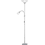 Reality Leuchten Reality R4393-87 Erzwo Piantana, 1xE27 150 W/1xE14 40 W LED, Metallo, Titanio/Bianco, 180 cm, 1 Unità (Confe