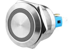 Larcele 22mm Impermeable Interruptor de Botón Metal,DIY Electrónica Conmutadores con 12V Indicadora,1No Carcasa de Acero Inoxidable,1 Pieza JSANKG-23 (Pestillo,Luz Azul)