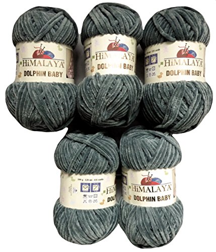 5 x 100 g Himalaya Dolphin Baby 80320 grau, 500 Gramm Wolle zum stricken und häkeln