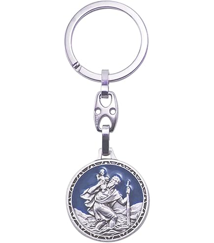 Porte Clef Médaille Saint Christophe émaillé Bleu