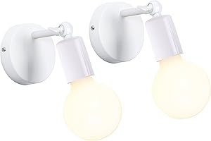 iDEGU 2 Pezzi Applique da Parete Vintage E27 Lampada da Parete Interno Orientabile a 180° Lampada da Muro Industriale per Soggiorno Camera da Letto Corridoio (Bianco)