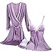 Produktbild Aibrou Damen Satin Nachtwäsche Kimono Nachthemd Negligee Spitze Chemise Pyjama Robe Zwei Stücke Sleepwear Set Patchwork Violett M