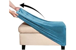 AQIGR Velvet Ottoman Slipcover Stretch Rectangle Footstool Cover Folding Storage Ottoman Covers for Living Room with Elastic Bottom (Color : Blue, Size : LARGE)