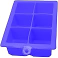 KARP Flexible Silicone Ice Cube Tray - Square 6 Cavity Ice Cube Mold for Whiskey & Cocktails, Craft Ice Maker for Keeping Drinks Cold - Reusable, BPA Free (Small 4.5 CM Cubes - Dark Blue)
