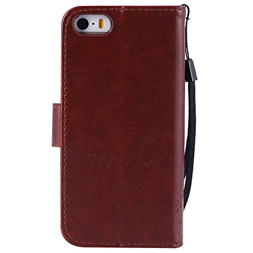 Nancen Tasche Hülle für Apple iphone 5 / 5S / SE (4,0 Zoll) Flip Schutzhülle Zubehör Lederhülle mit Silikon Back Cover PU Leder Handytasche im Bookstyle Stand Funktion Kartenfächer Magnet Etui Schale - 2