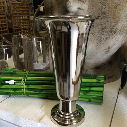 Vase auf Fuß Aluminium vernickelt silber - 3