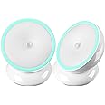 Kathfly 2 Pieces Motion Sensor Night Lights LED Cordless Puck Lights Small Wall Lights with Rotating Base for Cruise Cabin Hallway Bedroom Kitchen Closet Stairway, White Light (Battery Operated)