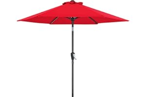 MasterCanopy 230 cm Sonnenschirm neigungsverstellbar, mit 6 Rippen und Kurbel, für Patio, Garten, Terrasse, Markt, Rot